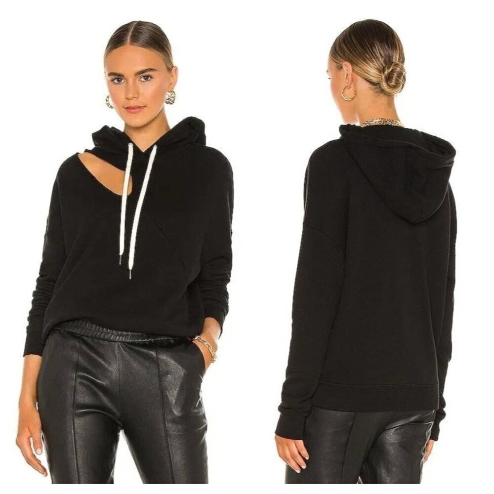 N:Philanthrophy Fran Hoodie Sweatshirt Cutout Cotton French Terry Black Womens S